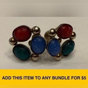 #J966 - VTG Screw-On Tri-Color Scarab Beetle Earrings (Blue, Green, Red)
